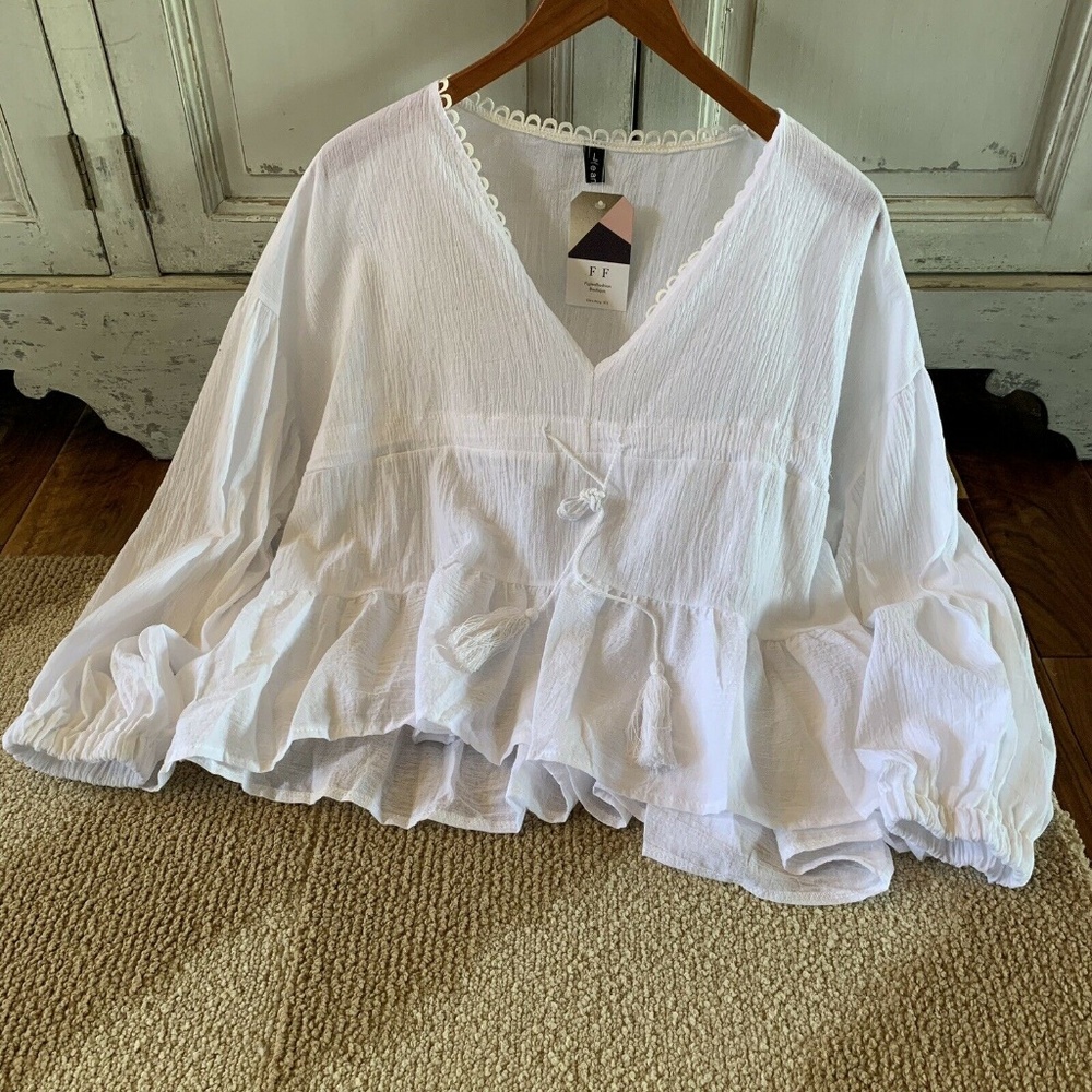 New Boho Gauze Tassel Long Sleeve Blouse Top - Picture 4 of 8